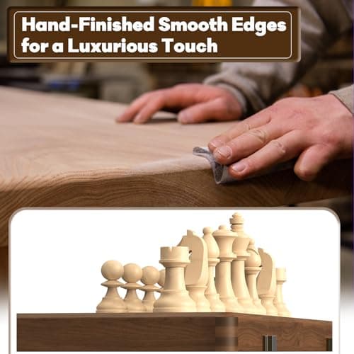 Premium Natural Walnut 15" Magnetic Wooden Folding Chess & Checkers Set- 2 in 1 Board Game with 3" King Staunton Pieces and 2 Extra Queens, Checkers, and Dust-Proof Storage Bag (Black) - Thumbnail 4