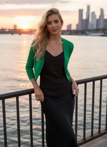 GRACE KARIN Womens Cropped Cardigan Sweater, 3/4 Sleeve Lightweight Shrugs Trendy, Business Casual Top Spring Clothes Green - Thumbnail 4