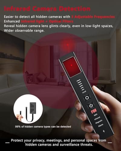 OBSITWY Hidden Camera Detectors, Anti-Spy Camera Finder & GPS Tracker Detector with Anti-Theft & SOS Alarm, Privacy Pen Bug Detector, Portable for Travel, Hotel, Office, Car (Medium) - Thumbnail 2