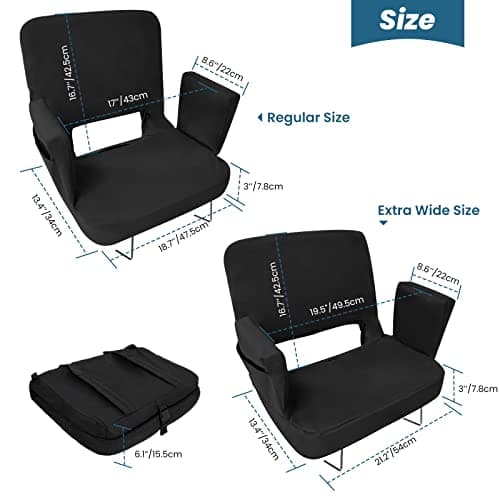 TOPSKY Stadium Seat for Bleachers with Back Support, 3-Position Reclining Stadium Chair with Armrests, Thick Padded Cushion, Foldable Bleacher Seat with Hooks(Black) - Thumbnail 2