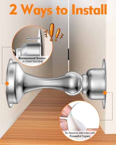 Door Stoppers Magnetic Door Catch, 2 Pack Stainless Steel Magnetic Door Stop, Double-Sided Adhesive Tape, No Drilling, Screws for Stronger Mount, Holder Your Door Open for Wide Doors - Thumbnail 5