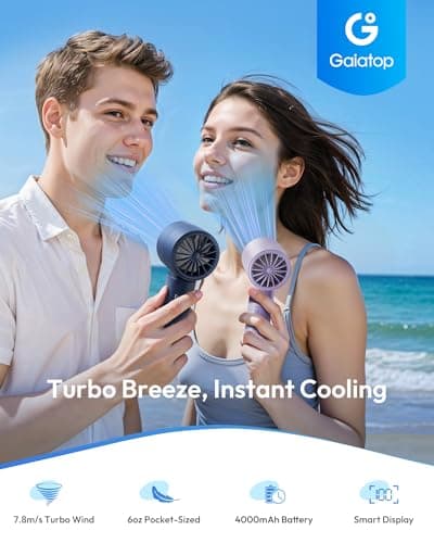 Gaiatop High Speed Handheld Fan, 1-100% Precise Turbo Personal Cooling, 4000mAh USB Rechargeable Battery Powered, Mini Portable Fan for Travel, Summer Outdoor Essentials, Gifts for Women Girls, Purple - Thumbnail 3
