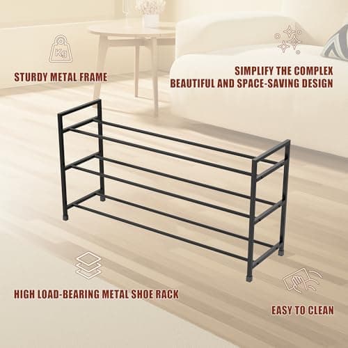 FIOCNOLE 3-Tier Shoe Rack Storage Organizer for Closet, Small Space, Front Door, Sturdy Metal, Black - Thumbnail 5