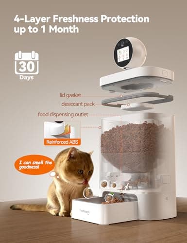 FEELNEEDY Automatic Cat Feeder with Camera 360°, 2k HD Video Night Vision, AI-Powered for Auto Pet Tracking, 5G/2.4G Wi-Fi & 2-Way Audio, Smart APP Control, Low Food Alert, 5.5L Timed Pet Feeder - Thumbnail 4