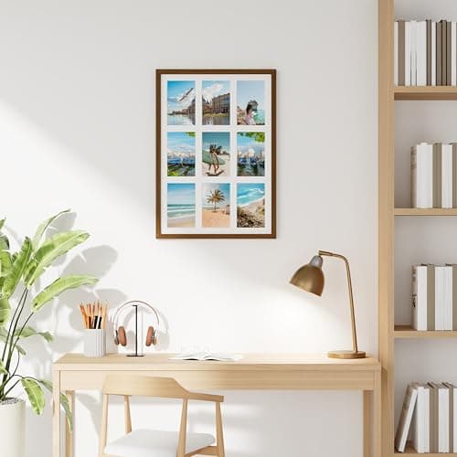 decorUhome 14x20 Picture Frames Collage Wall Decor, Display 9Pcs 4x6 Photos with Mat or 1Pcs 14x20 Unmatted, 9 4x6 Collage Picture Frames for Wall Mounting, Brown - Thumbnail 5