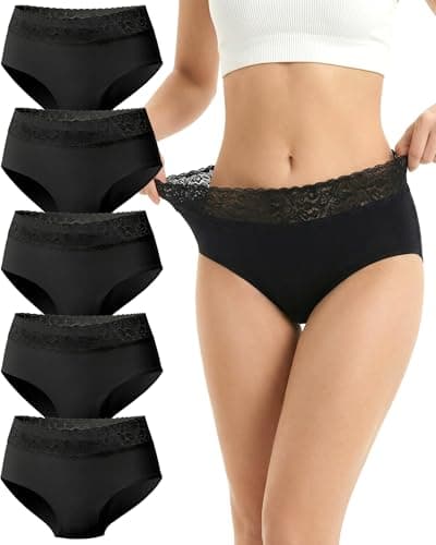 Cevapro Seamless Underwear for Women, Soft Breathable Lace Briefs, Invisible Laser Cut Panties for Women Daily Wear 5 Pack (US, Alpha, Small, Regular, Regular, Black 5)