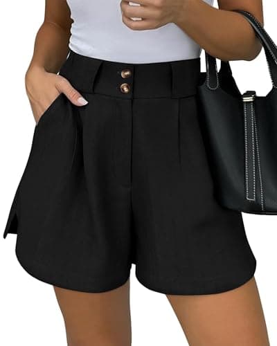 KIRUNDO Womens Shorts Dressy Casual 2026 Trendy Summer Elastic High Waisted Pleated Side Slit Business Work Shorts Pockets(Black, X-Large) - Image 1