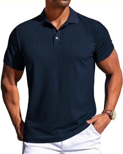 PJ PAUL JONES Mens Short Sleeve Dark Blue Polo Shirts Knit Golf Pullover Polo Neck Casual T Shirts Dark Blue XL - Image 1