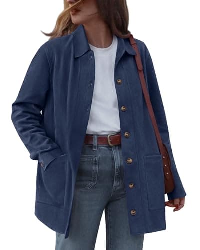 BTFBM Faux Suede Jacket Women Fall Fashion 2026 Leather Jackets Long Sleeve Button Down Winter Coats Shackets Outerwear(Navy Blue, X-Large) - Image 1