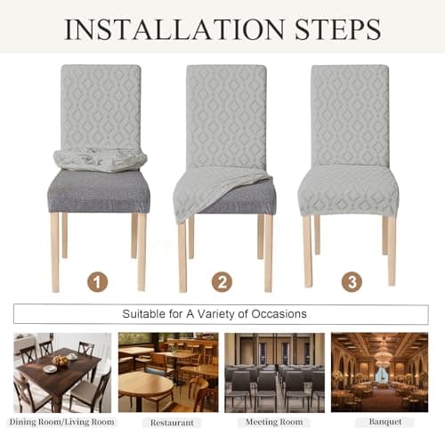Genina Waterproof Chair Covers for Dining Room Set of 4, Removable Washable Chair Slipcover Protectors, Large Light Gray - Thumbnail 6
