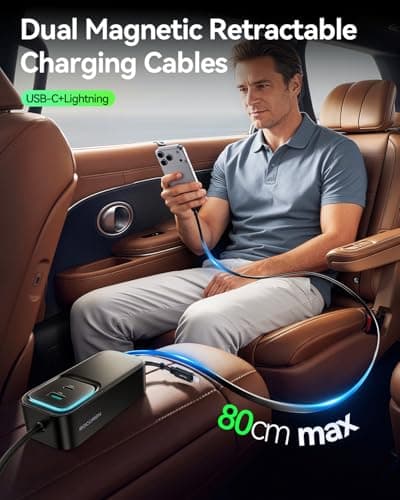Rocoren 135W Multiple Ports Car Charger,Car Travel Essentials for Road Trips,6-Port PD Fast USB C Cigarette Lighter Adapter with 5FT Cable and 2 Retractable Cable,Car Accessories for iPhone, Galaxy - Thumbnail 5