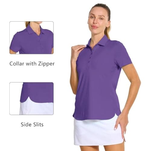 M MAELREG Golf Shirts Women Dry Fit Short Sleeve Button Casual Stretch Performance Tennis Womens Polo Shirts Purple - Thumbnail 5