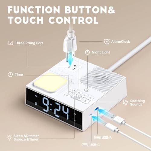 White Noise Sound Machine with Dual Alarm Clock - Soft Night Light 41 Non Looping Sounds USB Port Charger 3 Timers Memory Function 31 Adjustable Volume Sleep Sound Machine for Adult & Home Bedroom - Thumbnail 6