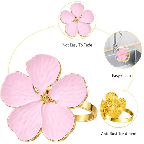 Flower Napkin Rings Set of 8, European Palace-Style Glaze, High-Temperature Fired Ideal for Photography Props, Ribbon Clips, or Curtain Tiebacks, Weddings/Birthdays (Pink) - Thumbnail 3