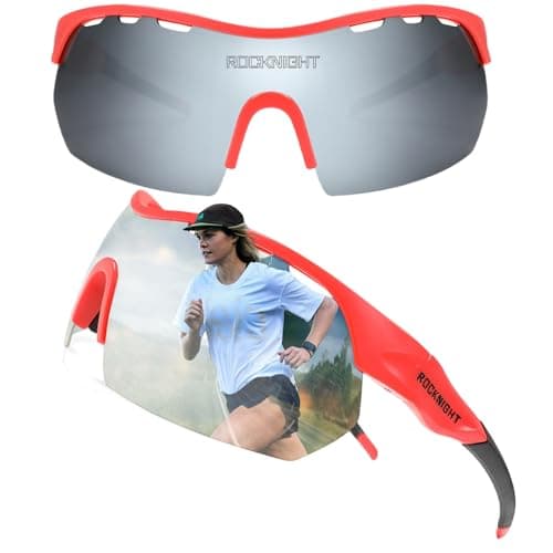 ROCKNIGHT Racing Sunglasses Gafas de sol polarizadas Deportivas para Hombres Mujeres senderismo actividades al aire Libre Marco Rojo lente plateada Red Frame Silver Lens