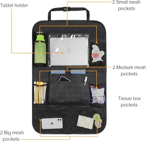 AYWVRBST Car Backseat Organizer, 9 Storage Pockets, Thickened 600D Polyester,Waterproof, Durable, Universal Fit for Sedan SUV, Truck, Minivan(2, Black) - Thumbnail 5