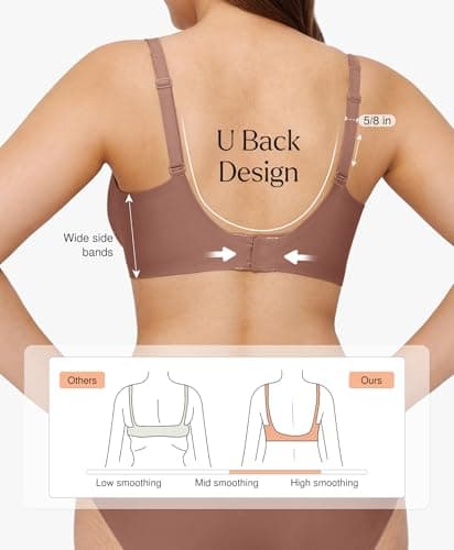 Wireless Push Up Bra Seamless Bras for Women Comfortable No Underwire Comfy Supportive Bralettes Deep V Tshirt Bra Coffee L - Thumbnail 3