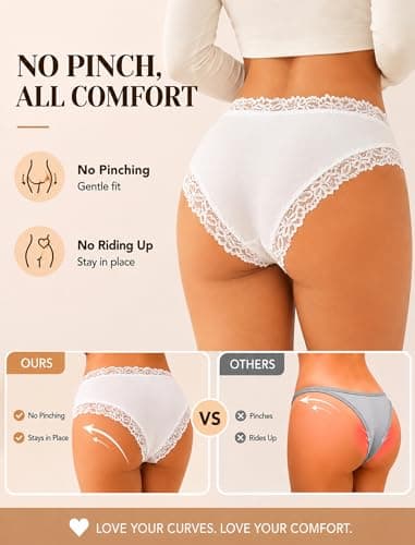ALL OF SHE Womens Cotton Underwear Cheeky Bikini Panties Sexy Lace Briefs Soft Stretch Lingerie for Ladies Underwear Pack 6 - Thumbnail 5