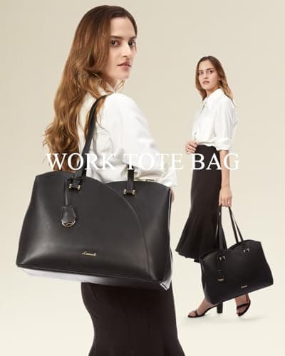 LOVEVOOK Laptop Tote Bag for Women, Work Bags Laptop Bag Teacher Tote Bag, Leather Computer Bag Large Purses Handbag Professional Briefcase, Black, Fits 15.6 Inch Laptop, Black - Thumbnail 2