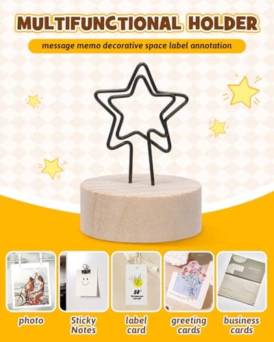 12 Pack Wooden Table Number Holders, Rustic Place Card Holders with Metal Star & Tree Clips, Photo Memo Note Stands for Wedding Reception, Party Decoration, Buffet Signs, Home Office Desk Accessories - Thumbnail 5