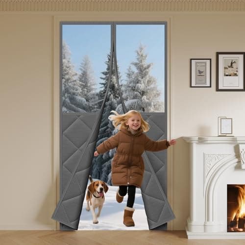 ZTIONHD Magnetic Thermal Insulated Door Curtain Fits Door Size 32" x 80" Thermal Doors Cover for Winter with Clear Window Thicken Cotton to Keep Cold Air Out for Front Doorway Home,Grey - Image 1