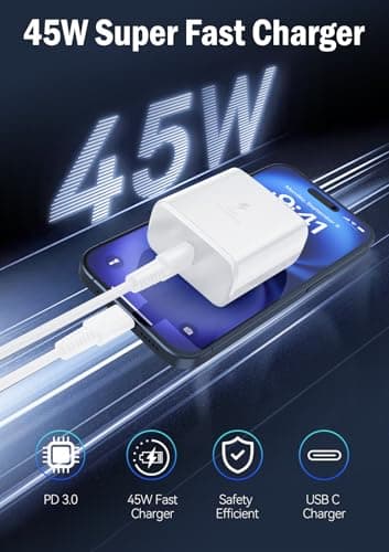 45W Super Fast Charger for Samsung, 6.5FT/2M USB C Charger Fast Charging for Samsung S25/S24/Plus/Ultra, PD 3.0 GaN Type C Charging Block Compatible with iPhone 17/16/15 and More (White, 2 PCS) - Thumbnail 2