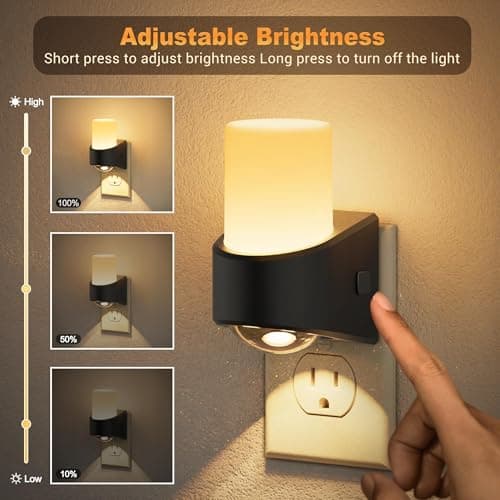 JandCase LED Night Lights Plug into Wall, Decorative Night Light with Dusk to Dawn Sensor, Adjustable Brightness, 3000K Warm White Nightlight Plug in for Kids, Bathroom, Hallway, Bedroom, Stairway - Thumbnail 2