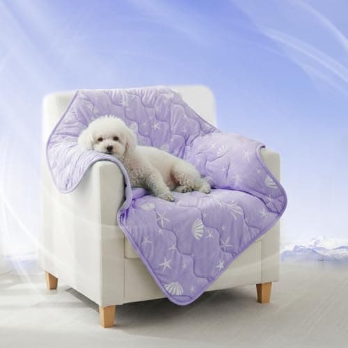 NWK Dog Cooling Blanket, Q-Max>0.345, Ice Silk Cool to Touch Material, Reversible Breathable Bed Cover, Furniture Protector Couch Sofa for Summer, Machine Washable (Lavender, 30'' X 40'')