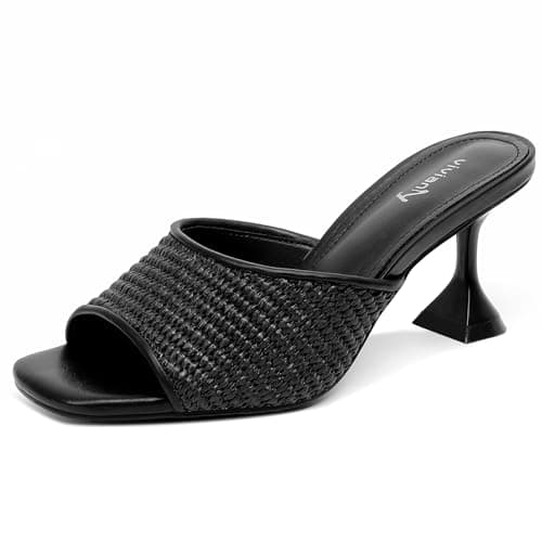 vivianly Womens Braided Heels Sandals Stiletto Heel Slippers Backless Peep Toe Slip on Heeled Mules Size 7.5 - Image 1