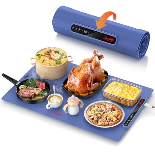 Laudlife Electric Warming Mat for Food, Roll-Up Silicone Heating Pad with 7 Adjustable Tempmaster Levels, Foldable Warming Tray for Countertop,Buffet Party, Kitchen & Home, Child Lock, Dark Bule