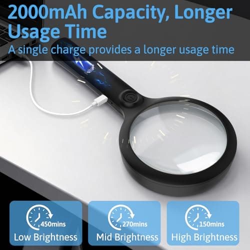 10X Magnifying Glass with Light, Upgraded Large 4.33" Handheld Illuminated Lighted Magnifier with 3 Light Modes for Seniors Reading, Coins, Jewelry, Close Work, Kids Nature Exploration(Black) - Thumbnail 4