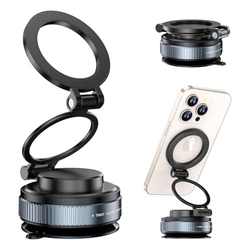 LENEZEN 2025 Upgraded Metal 360° Adjustable Vacuum Suction Cup Phone Mount [98LB Suction], Magnetic Phone Holder for Car, Foldable Portable iPhone Holder Magsafe Car Mount
