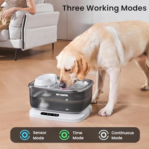 PET Marvel Wireless Quiet Pet Water Fountain, 7L/1.8Gal/230oz Large Water Reserve for Dogs & Cats, Stainless Steel Drinking Bowl, Battery or Plug-in Use, Designed for Short Trips & Backup Use, F2 V2 - Thumbnail 2