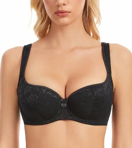Oscrenia Balconette Bra for Women Demi Balcony Bras Underwire Push Up Half Cup(Black Plain,34DD) - Image 1
