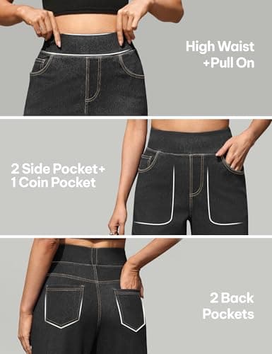 AVAMO Stretchy Jeans Wide Leg Jeans for Women Trendy Pull On High Waist Tummy Control Sweatpant Jean Denim Pants with Pockets Black - Thumbnail 4