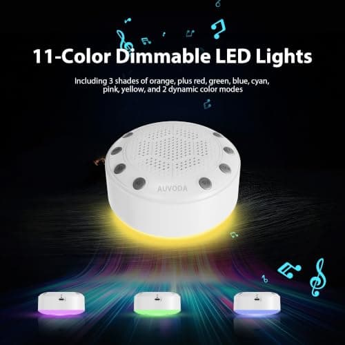 AUVODA S318 White Noise Machine, Portable Sound Machine for Sleep with Bluetooth, 25 Non-Looping Sounds, 11-Color Night Light, Memory & Timer, USB-C Powered, for Baby Kids Adults Home Office Travel - Thumbnail 4