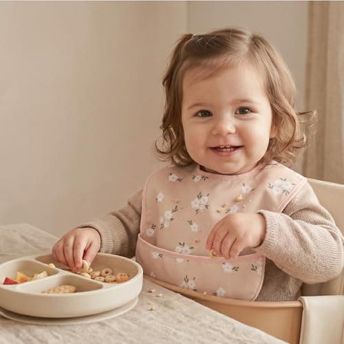 CIVARUA KIDS 3-Pack Baby Feeding Bibs | Waterproof Stain-Resistant 3D Food Catcher, Soft Lightweight Design for Baby-Led Weaning, Infants & Toddlers 3-24 Months Green Bloom - Thumbnail 2