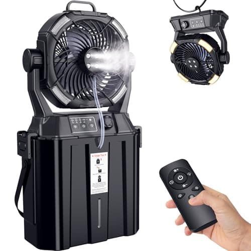 MAGTHIC Misting Fan Portable for Outside Patios- 20000mAh Rechargeable Battery Powered fan, 3 LED Light Modes & Stepless Speed Control Camping Mister Fan Outdoor with 6L Bucket, Remote Control - Image 1