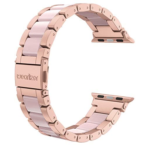 Wearlizer Compatible with Apple Watch Bands 38/40/41/42mm Women Wristband Stainless Steel & Pink Resin Stylish Metal Sleek Bracelet for iWatch Series 11 10 9 8 7 6 5 4 3 SE/Ultra 3 2 1 - Image 1