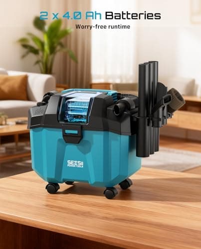 Seesii Cordless Shop Vac Wet and Dry, 2.6 Gallon Small Shop Vac with Accessory Storage Holder, 2 x 4.0Ah Batteries, 3-in-1 Wet Dry Vacuum with HEPA Filter, Strap, Ideal for Garage, Car, Workshop - Thumbnail 3
