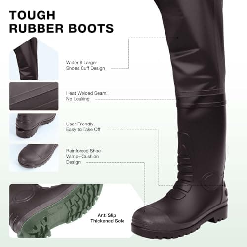 Lekesky Fly Fishing Chest Waders with Boots for Men Women, US Sizes 5–14,2-Ply Nylon/Pvc Waterproof Waders(Brown,M7/W9) - Thumbnail 3