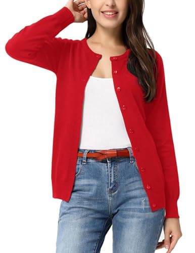 GRACE KARIN Button Down Red Cardigan for Women Lightweight Knit Cardigan Sweaters Spring Clothes Summer Outfits M - Image 1