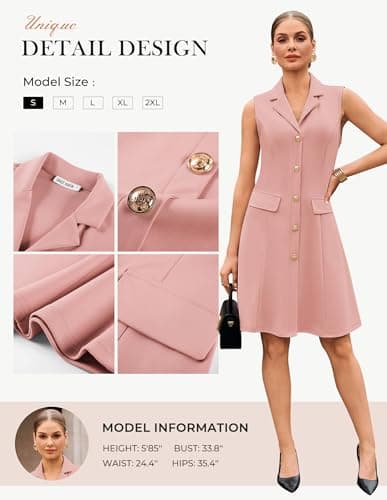 GRACE KARIN Business Work V Neck Dress for Women Summer Sleeveless Dress A Line Midi Dress Light Pink XL - Thumbnail 4