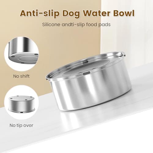 VDTEB Dog Water Bowl 3L/101oz Stainless Steel No Spill Water Bowl for Dogs Spill Proof Slow Drinking Dog Water Feeder with Anti-Slip for Medium to Large Messy Drinkers - Thumbnail 6