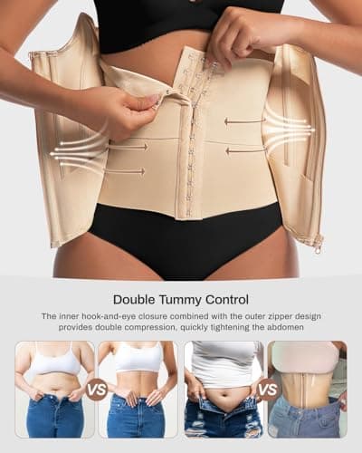 Waist Trainers for Women for Daily Wear, Faja Body Shaper Corset with Tummy Control for Workouts, Postpartum Recovery, and Yoga Sessions — Breathable and Supportive Apricot - Thumbnail 3