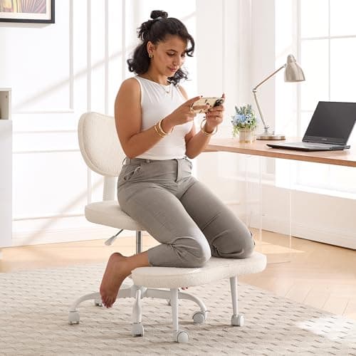 Fizzin Cross Legged Office Chair, Criss Cross Chair with Wheels Height Adjustable Seat for ADHD 360° Swivel Meditation Chair Chic Home Office Furniture (White-New) - Thumbnail 4