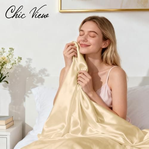 ChicView King Luxury Satin Sheet Set,4 Pieces Ultra Cooling Silky Feel Breathable Bedsheets, 16 Inch Deep Pockets Bed Sheets,Good for Hair & Skin, Gold - Thumbnail 3