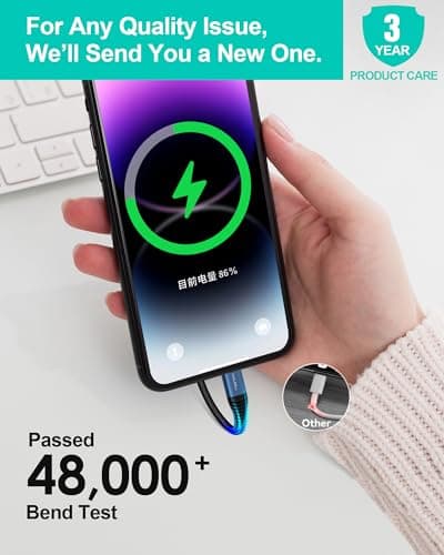 COOLSELL Short USB A to USB C Cable 6 inch, Soft Silicone 60W Fast Charging Cord Type-C Compatible with iPhone 17/16/15 Samsung Galaxy S23 S22 Google Pixel, iPad for Power Bank/Car/Office/Travel - Thumbnail 4