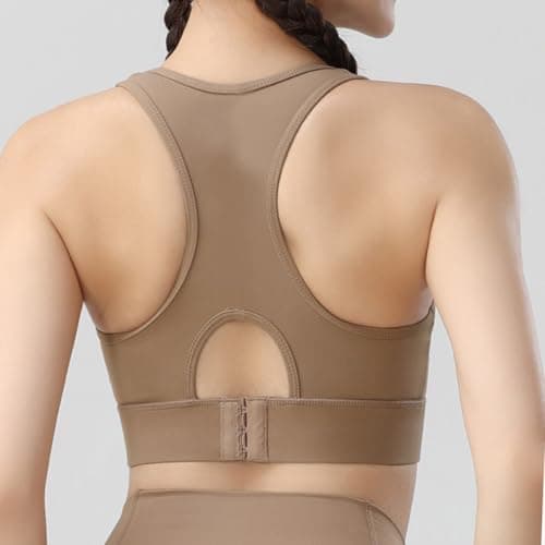 BaseTry Adjustable Strap Racerback Sports Bras for Women - Padded Seamless High Support Bra for Workout Gym Yoga Large Bust (US, Alpha, Small, Regular, Regular, Coffee) - Thumbnail 6