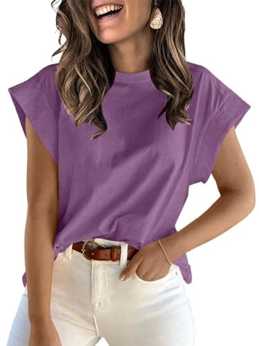 ZDC Women's Cap Sleeve Tank Tops 2026 Summer Crew Neck T Shirts Basic Loose Fit Solid Tee Grape Purple - Image 1